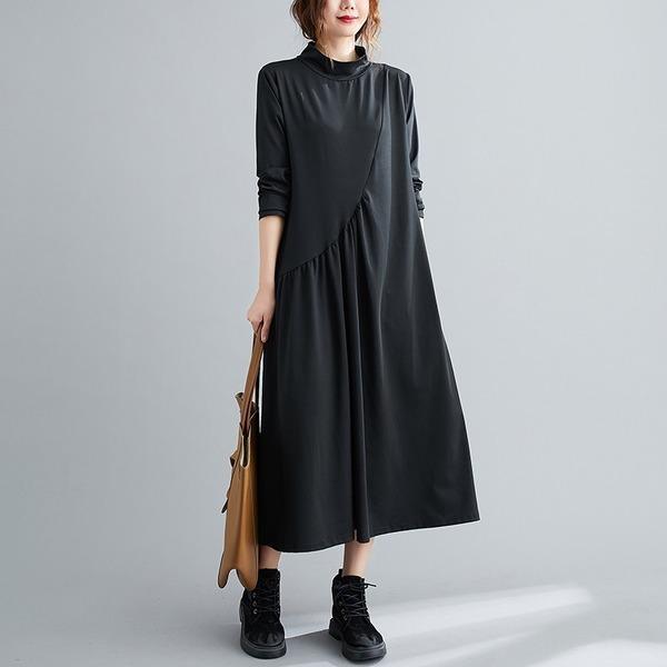 long sleeve plus size knitted vintage for women casual loose spring autumn dress - Omychic