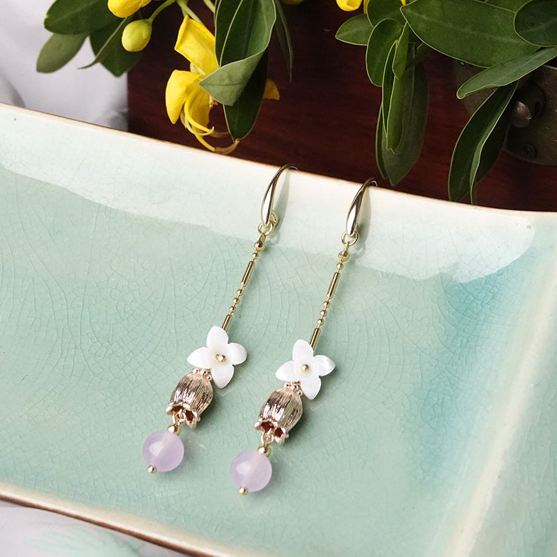 Long Fringed Shell Flower Earrings