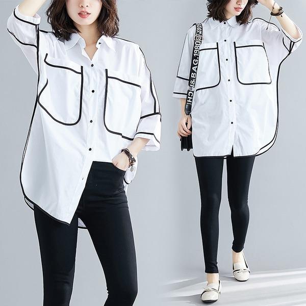 white cotton summer vintage korean style plus size Casual loose long shirt women blouse 2020 clothes ladies tops streetwear - Omychic