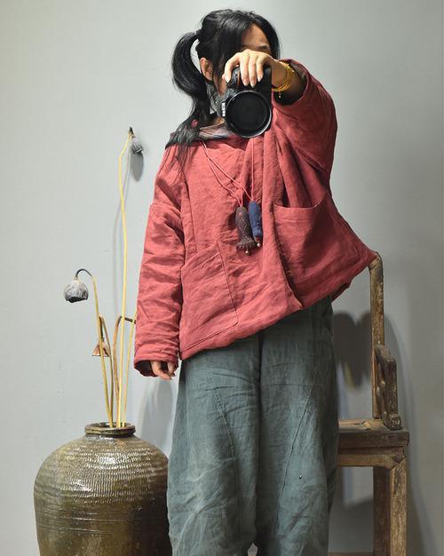 Women Linen Patchwork Hooded Coat Parkas Ladies Vintage Flax Tops Female 2020 Outerwear 2020 Autumn Winter - Omychic
