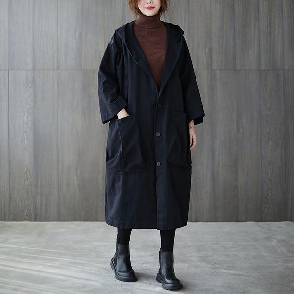 cotton plus size Oversized hooded casual loose long autumn spring trench coat - Omychic