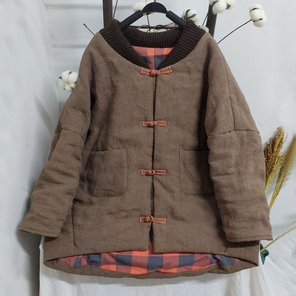 Vintage Linen Coffee Parkas  Style Thick Original Female Parkas - Omychic