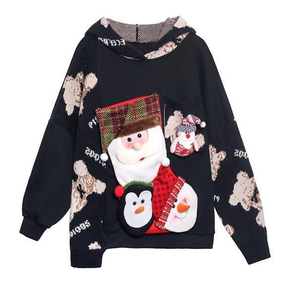 Patchwork Cartoon Print Pattern Hoodie  Casual Fashion Style Temperament All Match Women Clothes - Omychic