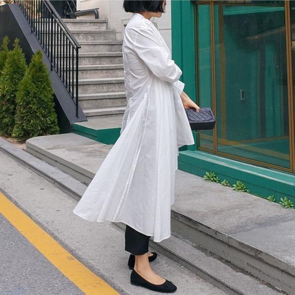 Irregular White Long Blouse Women Clothes V Neck Full Sleeve Match All Shirt Top - Omychic