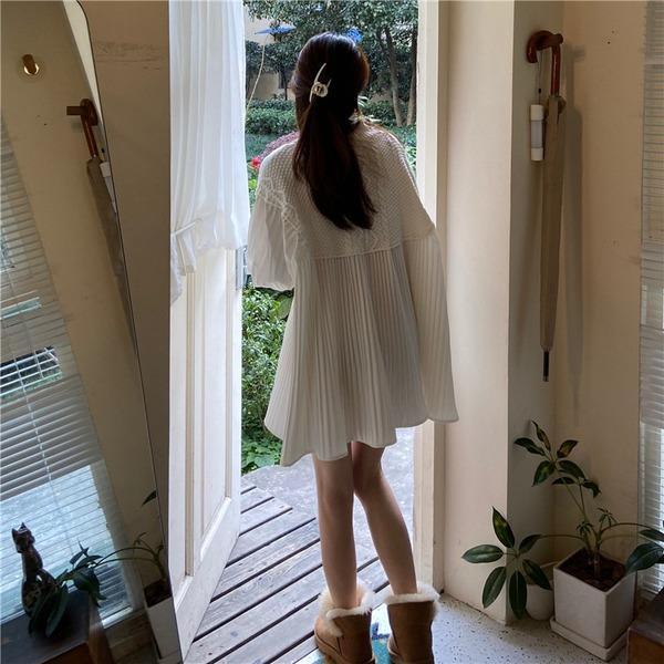 Patchwork Draped Casual Dress Women Tide Fashion New Korean Dresses - Omychic