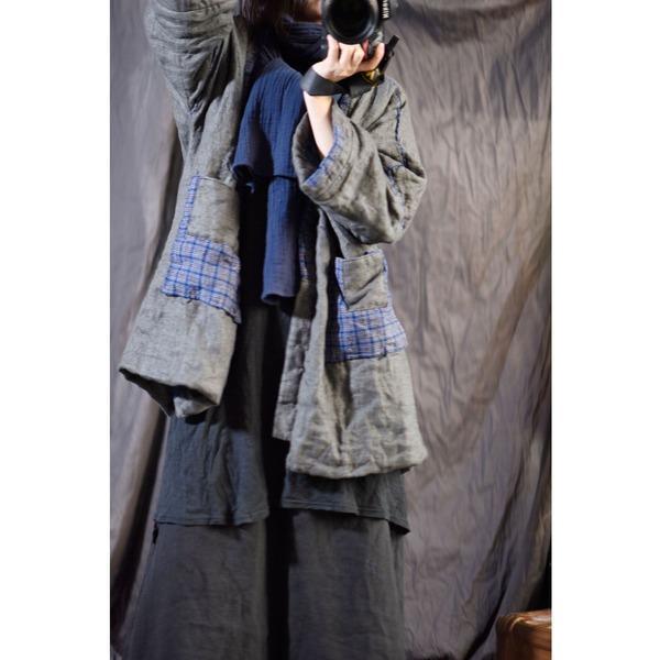 Loose Linen Patchwork Padded Coat Parkas Female Vintage Outerwear Coat - Omychic