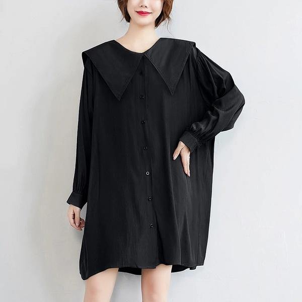 long sleeve plus size vintage for women casual loose mini short spring autumn shirt dress - Omychic