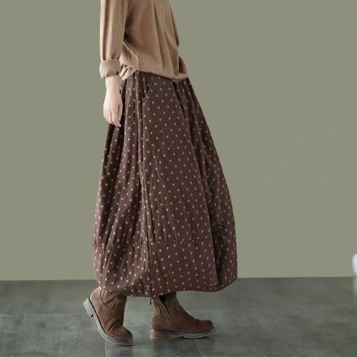 Women Loose Polka Dot Padded Skirts Ladies Vintage Elastic Waist Skirt Female Cotton Linen Winter Skirts 2020 - Omychic