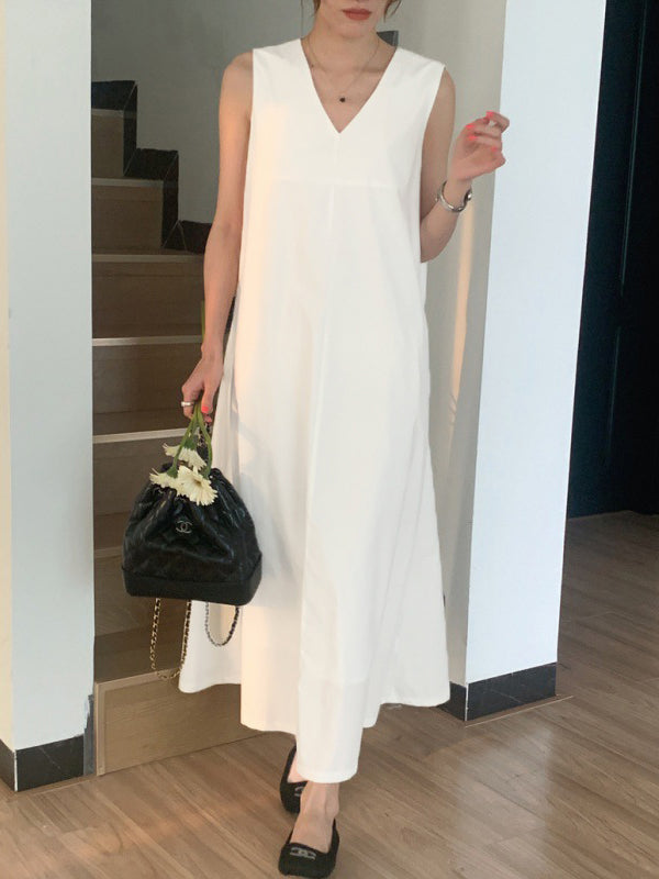 Loose Casual Solid Color Midi Dress Sleeveless