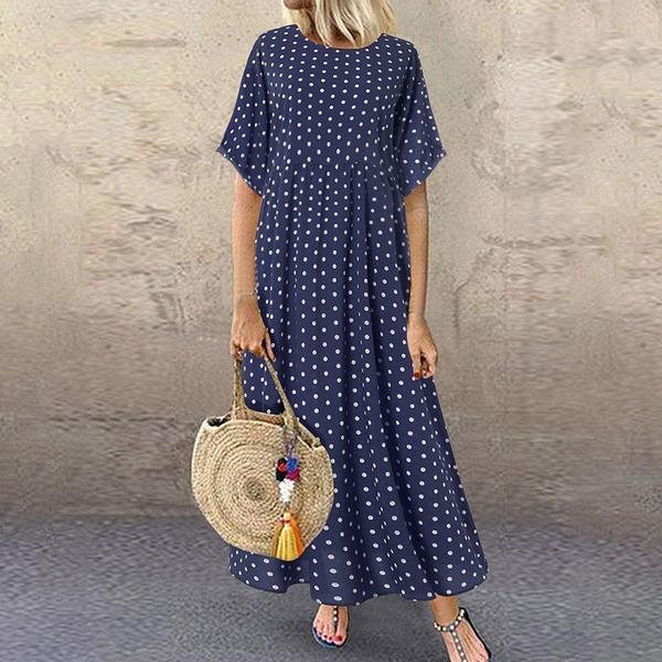 Dot Large Loose  Two-piece Cotton Linen Dress Summer New Plus Size Sundress Female Cloth - Omychic