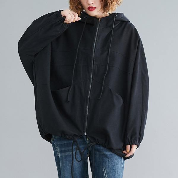 Pockets Zipper All-match Hooded Windbreaker 2020 New Simple Leisure Plus Size Women Coat - Omychic