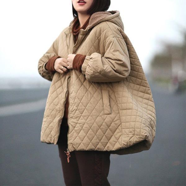 2020 Winter New Zipper Long Sleeve Warm Plus Size Women Cloths Solid Color Coat - Omychic