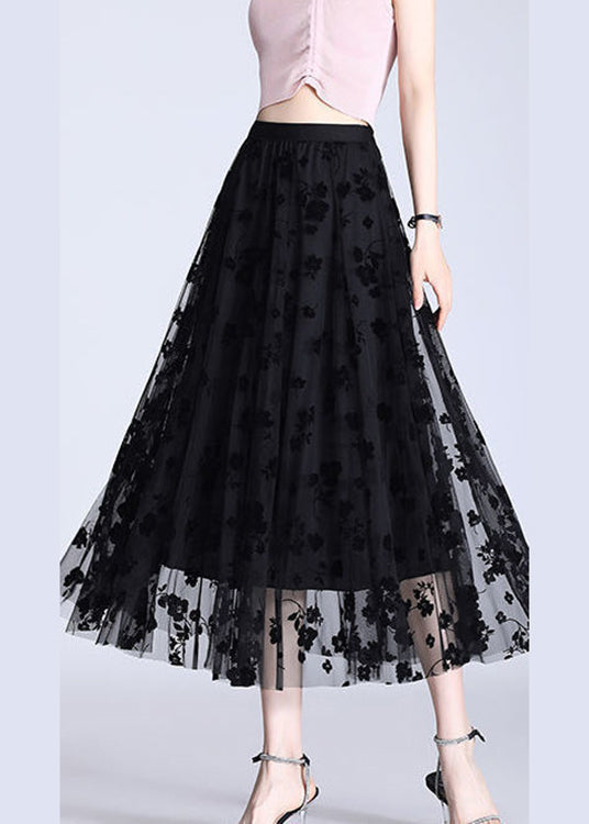 French Black Elastic Waist Print Pencil Spring Skirt