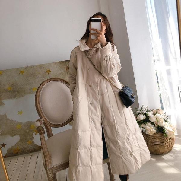 Winter Elegant New Lapel White Duck Down Jacket Women Over The Knee Fashion  Clothing - Omychic