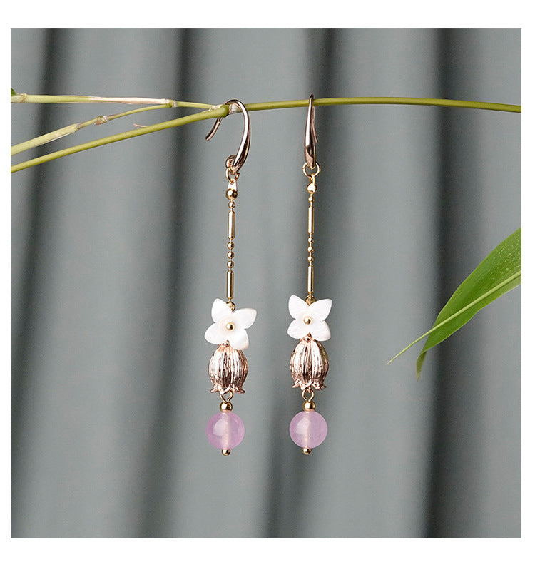 Long Fringed Shell Flower Earrings