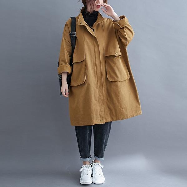 cotton plus size Oversized vintage casual loose midi winter autumn spring trench coat - Omychic