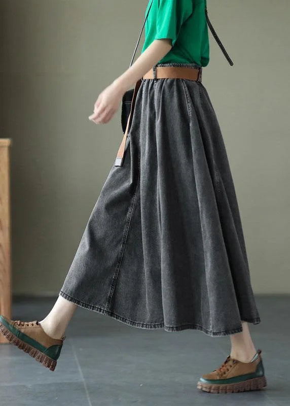 Chic Blue Retro Patchwork A Line Cozy Denim Skirts