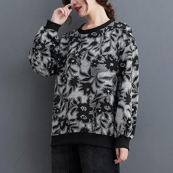 2020 Korean Simple Style O-neck Vintage Print Loose Female Pullovers Hoodies - Omychic