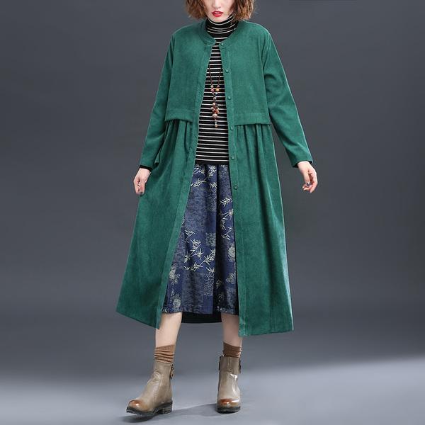 corduroy plus size Oversized vintage women casual loose long autumn spring female trench coat - Omychic