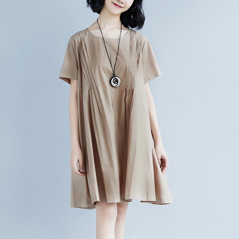 Casual Summer Short Sleeve Pockets Pleated Short Dress - Omychic