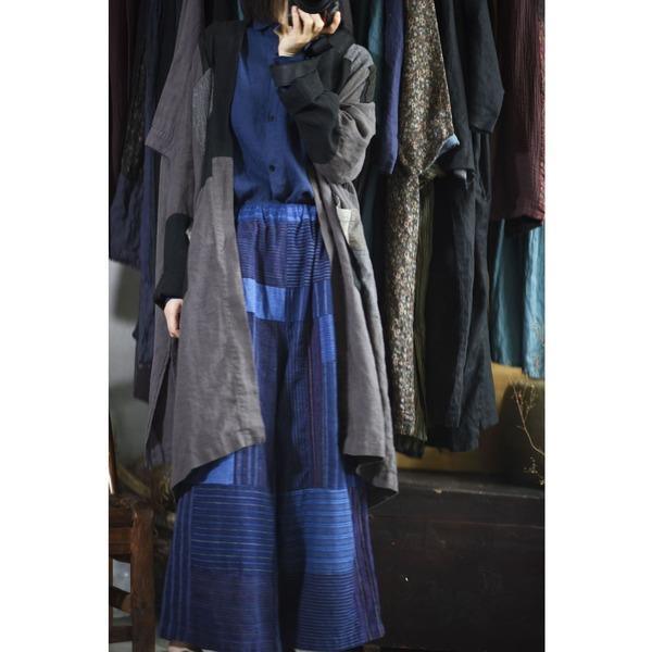 Patchwork Linen Elastic Waist Pants Female Loose Wide Leg Trousers - Omychic