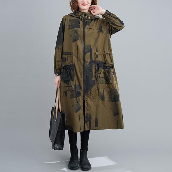 plus size Oversized hooded casual loose long autumn spring  trench coat - Omychic
