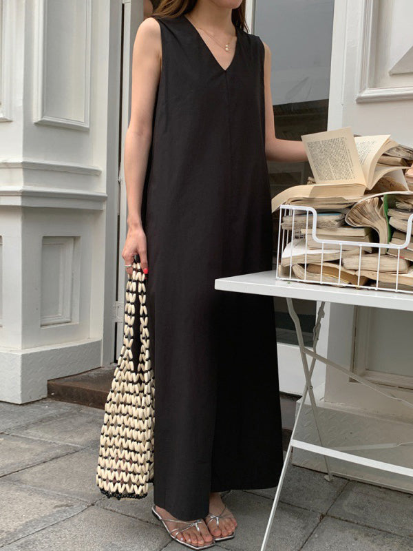 Loose Casual Solid Color Midi Dress Sleeveless