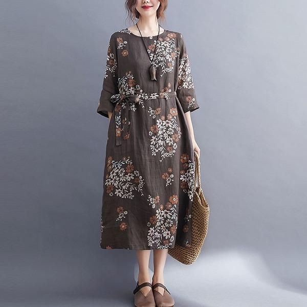 Vintage Floral Print Loose Comfortable Female Casual Dresses - Omychic