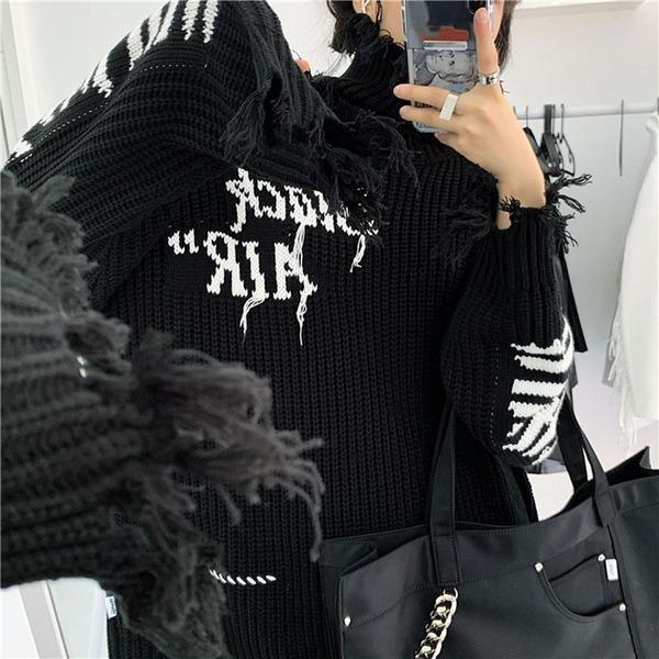 Letter Full Sleeve Small Fresh 2021 Pullover Pleated Turtleneck Loose Sweater - Omychic