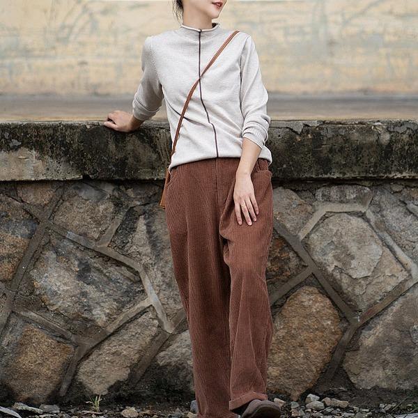 Women Autumn Winter Elastic Waist Corduroy Pants - Omychic