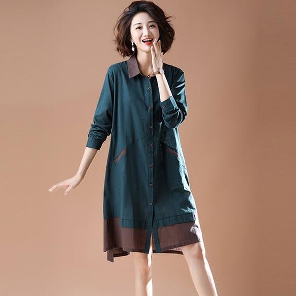 New 2020 Autumn Vintage Patchwork Color Loose Female Knee-length A-line Dresses - Omychic