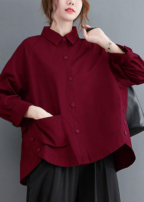 Green-texture Patchwork Cotton Shirt Top Oversized Pockets Fall