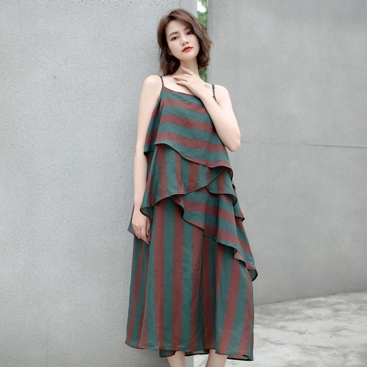 Cotton Vintage Striped Loose Slip Dresses - Omychic