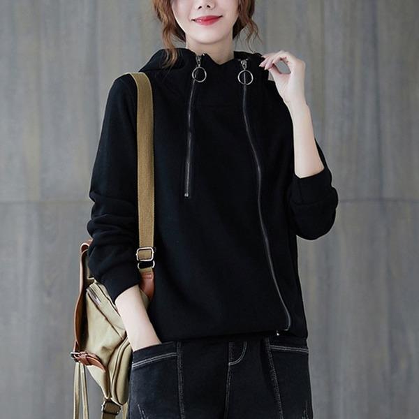 Women Black Casual Hoodies 2020 Autumn Winter Korean  Loose Female Hooded Sweatshirt - Omychic