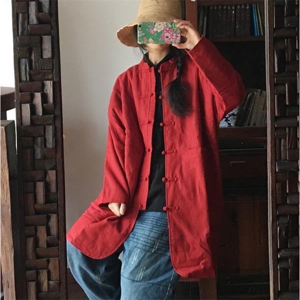 Loose Thin Long Parkas New 2020 Spring Stand Collar Linen Female Coats - Omychic