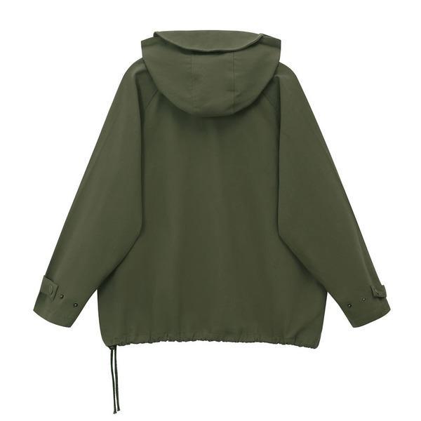 Drawstring Loose Pullover Sweatshirt Solid Color Casual Women Winter The New Hooded Collar Fashion Short Top Coat - Omychic