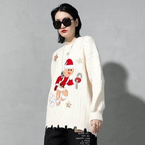Patchwork Sequins Casual Sweater Women Cartoon Trendy Fashion New  Long Sleeve Pullover Elegant - Omychic