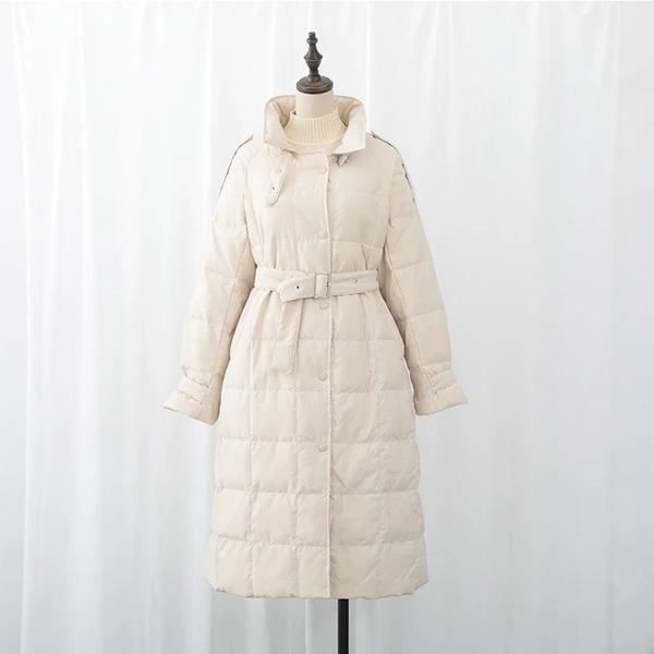 Winter Elegant New Lapel White Duck Down Jacket Women Over The Knee Fashion  Clothing - Omychic