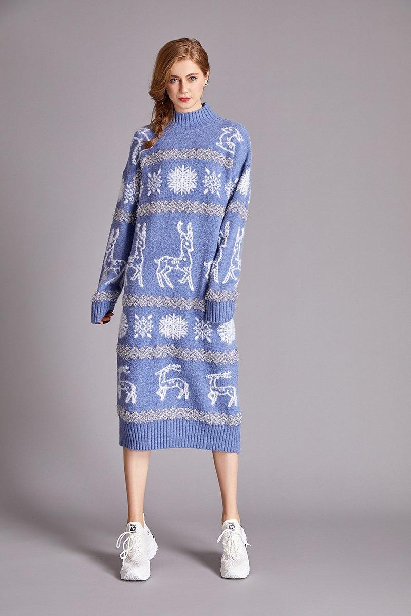 long sleeve plus size wool knitted Christmas women casual midi autumn winter Sweater dress - Omychic