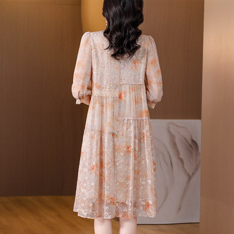 Vintage Floral Embroidery Mesh Dress