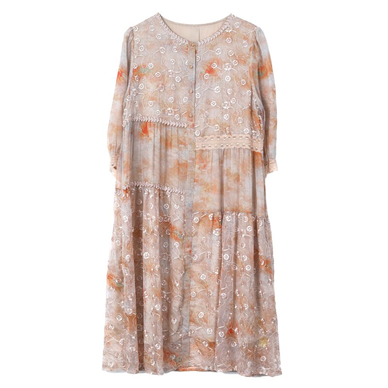 Vintage Floral Embroidery Mesh Dress