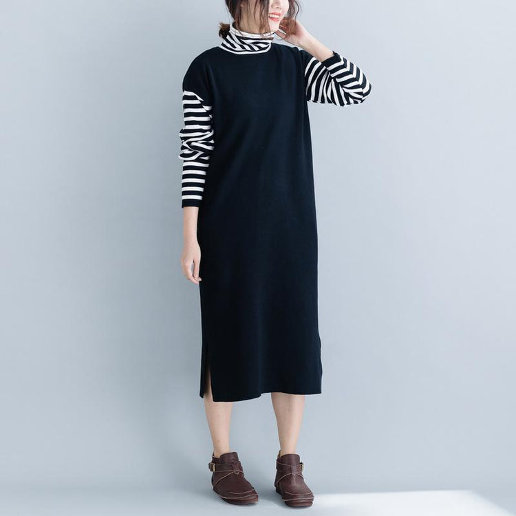 Aesthetic black Sweater dress outfit DIY baggy  knitted dress - Omychic