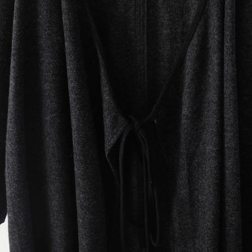 Aesthetic dark gray knit coats oversized v neck knitwear tie waist - Omychic