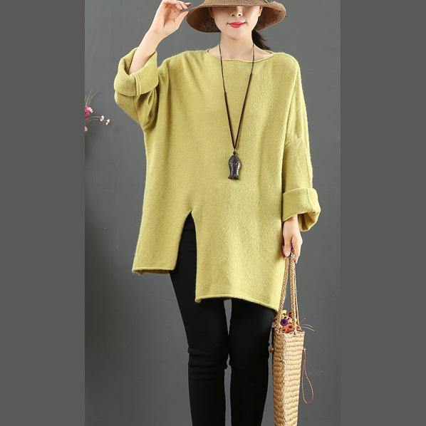 Aesthetic light green clothes For Women asymmetric hem oversize side open knit tops - Omychic
