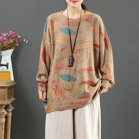 Aesthetic prints two box top wild oversize o neck knitted blouse - Omychic