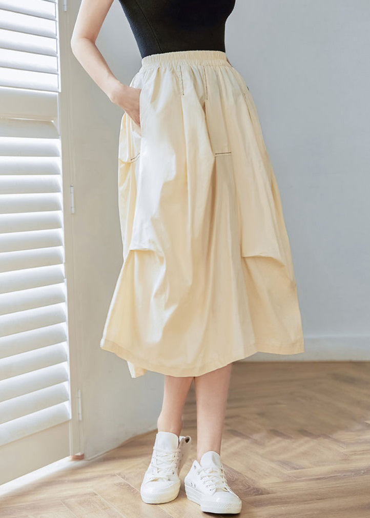 Apricot Asymmetrical Patchwork Cotton Skirt High Waist