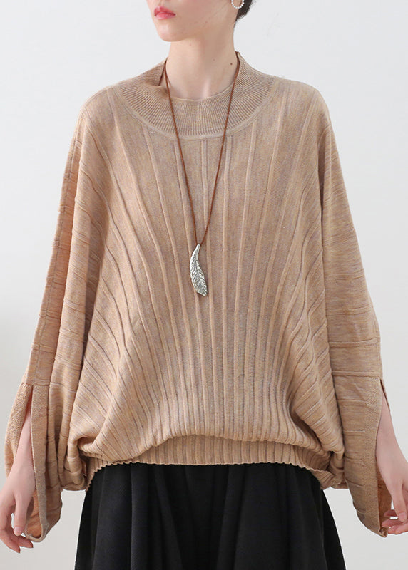 Apricot Baggy Knit Top O-Neck Batwing Sleeve