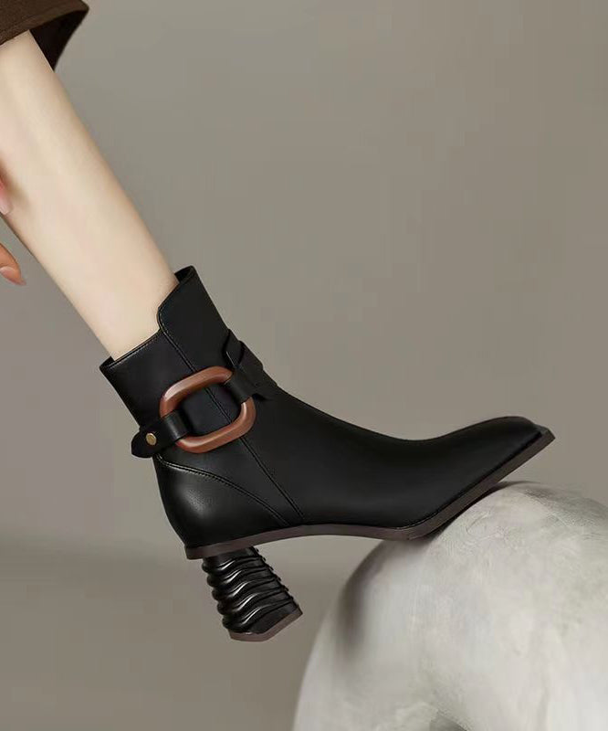 Apricot Boots Chunky Heel Faux Leather Unique Splicing