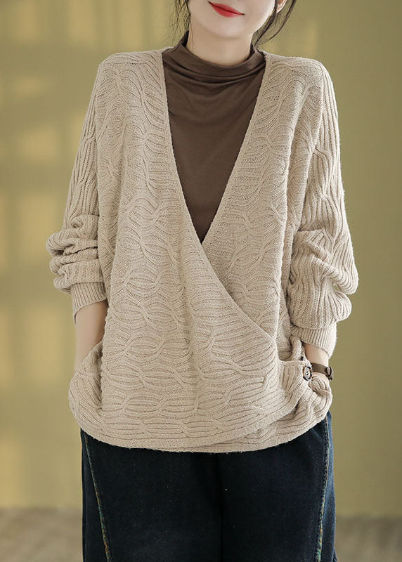 Apricot Button Warm Cotton Knit Sweaters Long Sleeve