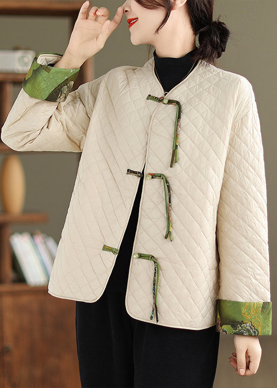 Apricot Patchwork Fine Cotton Filled Coat Tasseled Chinese Button Winter